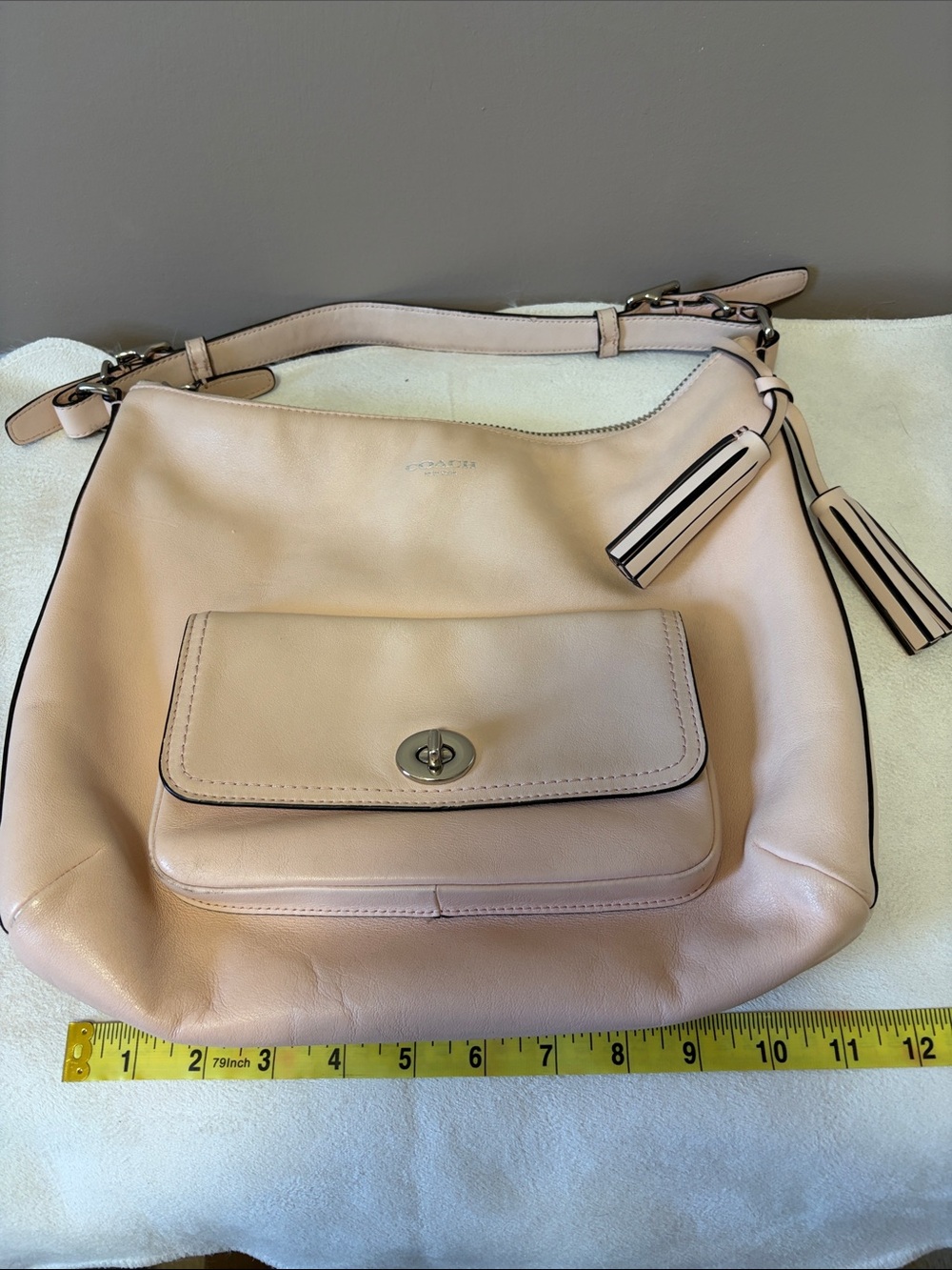 Coach Soft Pebbled Leather Shoulder Bag in Blush Pink - Picture 10 of 16